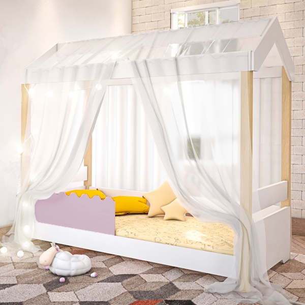 Cama Jéssica Infantil Branco/rosê Com Voal Branco E Led