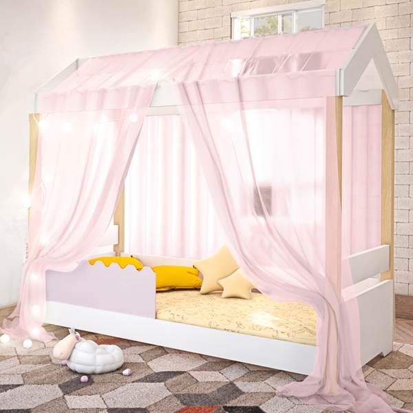 Cama Jéssica Infantil Branco/rosê Voal Rosa Com  Led