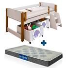 Cama Juvenil Com 2 Baús E Escadinha Naty Branco/amendoa Adesi