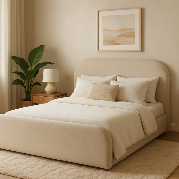 Cama King 195 Estofada Cabeceira Alta Tecido Linho / Boucle L