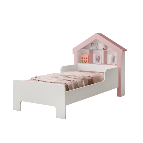 Cama Modelo Casinha Infantil Solteiro Branco Com Rosa