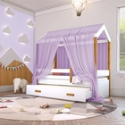 Cama Montessori Cabana Com Auxiliar Colchão E Dossel Lilás