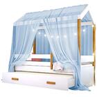 Cama Montessori Cabana Com Auxiliar Cordão Led E Dossel Azul