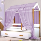 Cama Montessori Cabana Com Auxiliar Solteiro E Dossel Lilás