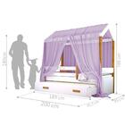 Cama Montessori Cabana Com Auxiliar Solteiro E Dossel Lilás