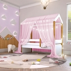 Cama Montessori Cabana Com Cordão Led E Dossel Rosa