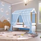 Cama Montessori Cabana Solteiro Com Colchão E Dossel Azul