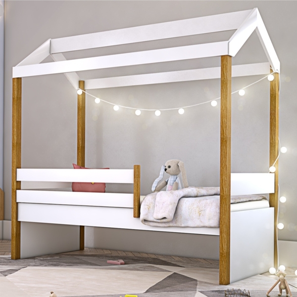 Cama Montessori Cabana Solteiro Com Cordão Led