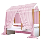 Cama Montessori Cabana Solteiro Com Dossel Rosa