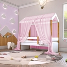 Cama Montessori Cabana Solteiro Com Dossel Rosa