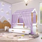 Cama Montessori Com Auxiliar Cordão Led E Dossel