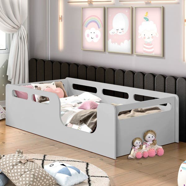 Cama Montessori De Solteiro Criança Cinza | Leroy Merlin
