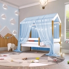Cama Montessori Exclusiv Com Fio De Luz Colchão E Voal Azul