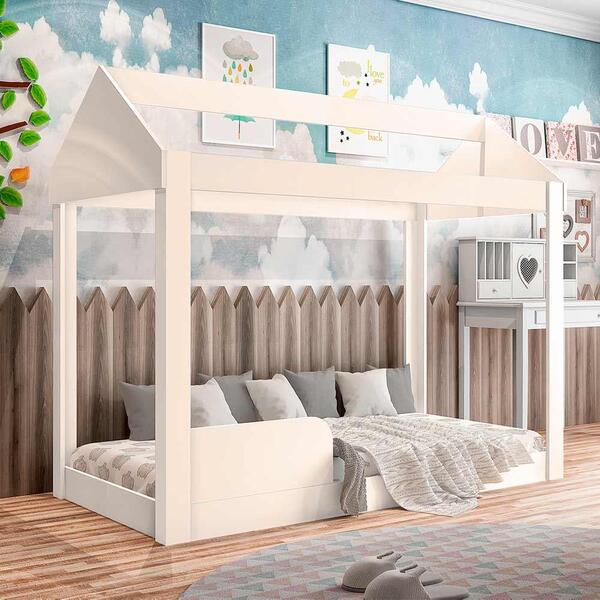 Cama Montessoriana Com Grade Infantil Crystal Off White J&a