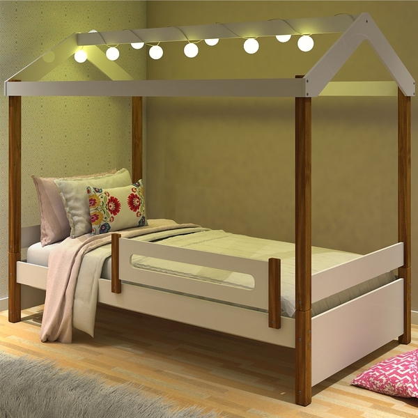 Cama Montessoriana Com Led Isa Branco E Mel