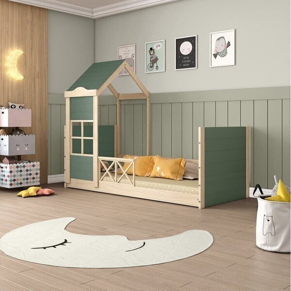 Cama Montessoriana Garden Com Telhado Plus E Grade De Proteçã