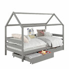 Cama Montessoriana Madeira Maciça Casa Com Estrado Clia Cinza