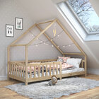 Cama Montessoriana Madeira Maciça Casa Com Estrado Cora - Nat