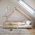 Cama Montessoriana Madeira Maciça Casa Com Estrado Cora - Nat