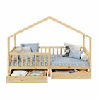 Cama Montessoriana Madeira Maciça Casa Com Estrado Elea - Nat