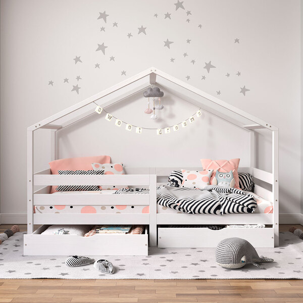 Cama Montessoriana Madeira Maciça Casa Com Estrado Ena - Bran