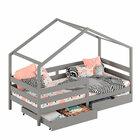 Cama Montessoriana Madeira Maciça Casa Com Estrado Ena - Cinza