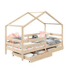 Cama Montessoriana Madeira Maciça Casa Com Estrado Ena - Natu