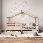 Cama Montessoriana Madeira Maciça Casa Com Estrado Ena - Natu