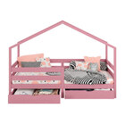 Cama Montessoriana Madeira Maciça Casa Com Estrado Ena - Rosa