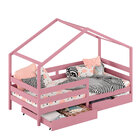 Cama Montessoriana Madeira Maciça Casa Com Estrado Ena - Rosa