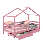 Cama Montessoriana Madeira Maciça Casa Com Estrado Ena - Rosa