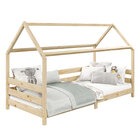 Cama Montessoriana Madeira Maciça Casa Com Estrado Fina - Nat