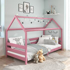 Cama Montessoriana Madeira Maciça Casa Com Estrado Fina - Rosa