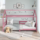 Cama Montessoriana Madeira Maciça Casa Com Estrado Fina - Rosa