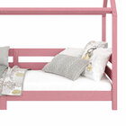 Cama Montessoriana Madeira Maciça Casa Com Estrado Fina - Rosa