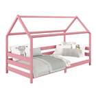 Cama Montessoriana Madeira Maciça Casa Com Estrado Fina - Rosa