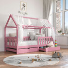 Cama Montessoriana Madeira Maciça Casa Com Estrado Nuna - Rosa