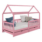 Cama Montessoriana Madeira Maciça Casa Com Estrado Nuna - Rosa