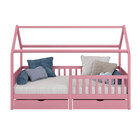Cama Montessoriana Madeira Maciça Casa Com Estrado Nuna - Rosa