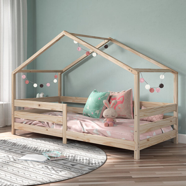 Cama Montessoriana Madeira Maciça Casa Com Estrado Rena - Nat