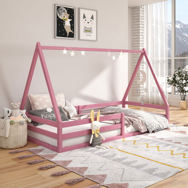 Cama Montessoriana Madeira Maciça Casa Estrado Sila - Rosa