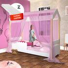 Cama Montessoriana Solteiro Branco Com Colchão E Voal Rosa Jh