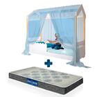 Cama Montessoriana Solteiro Branco Com Voal Azul Jhulia Dival