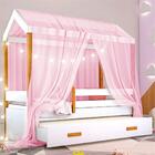 Cama Montessoriana Solteiro Com Auxiliar Led E Voal Rosa