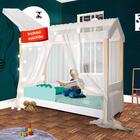 Cama Montessoriana Solteiro Menta Com Led Voal Branco E Colch