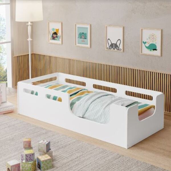 Cama Montessoriana Solteiro Pratica 2 Entradas Lika  Branco
