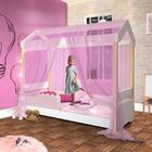 Cama Montessoriana Solteiro Rose Com Led E Voal Rosa Jhulia D