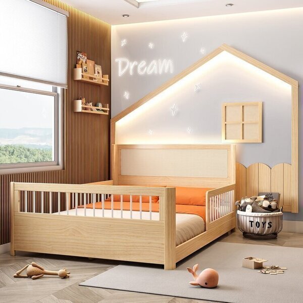 Cama Montessoriana Wave Casal E Moldura Com Led Casatema Made