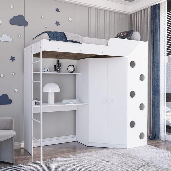 Cama Multifuncional Dual Side Solteiro Com Roupeiro E Escriva