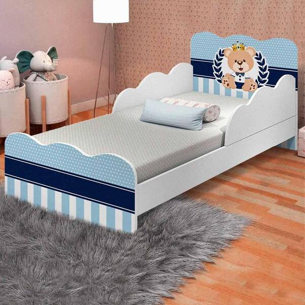 Cama Para Criança Com Proteção Lateral Urso Azul Nuvem Valen